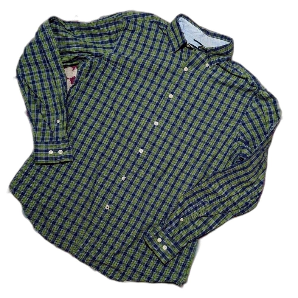 Preppy Ivy Yacht Club Nautica Men's Medium Plaid Blue & Green Button Front Shirt